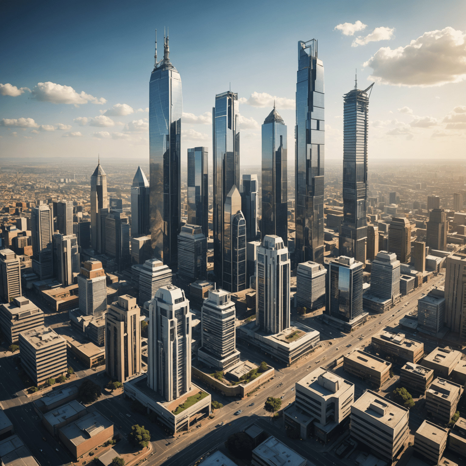 Futuristic cityscape of Johannesburg, South Africa with advanced technology and skyscrapers